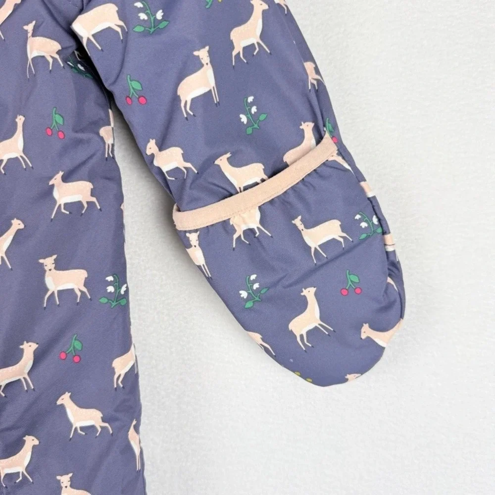 Baby‎ Boden Snowsuit Kids 12-18 Mos Navy Blue Deer Print Fleece Lined Bunting